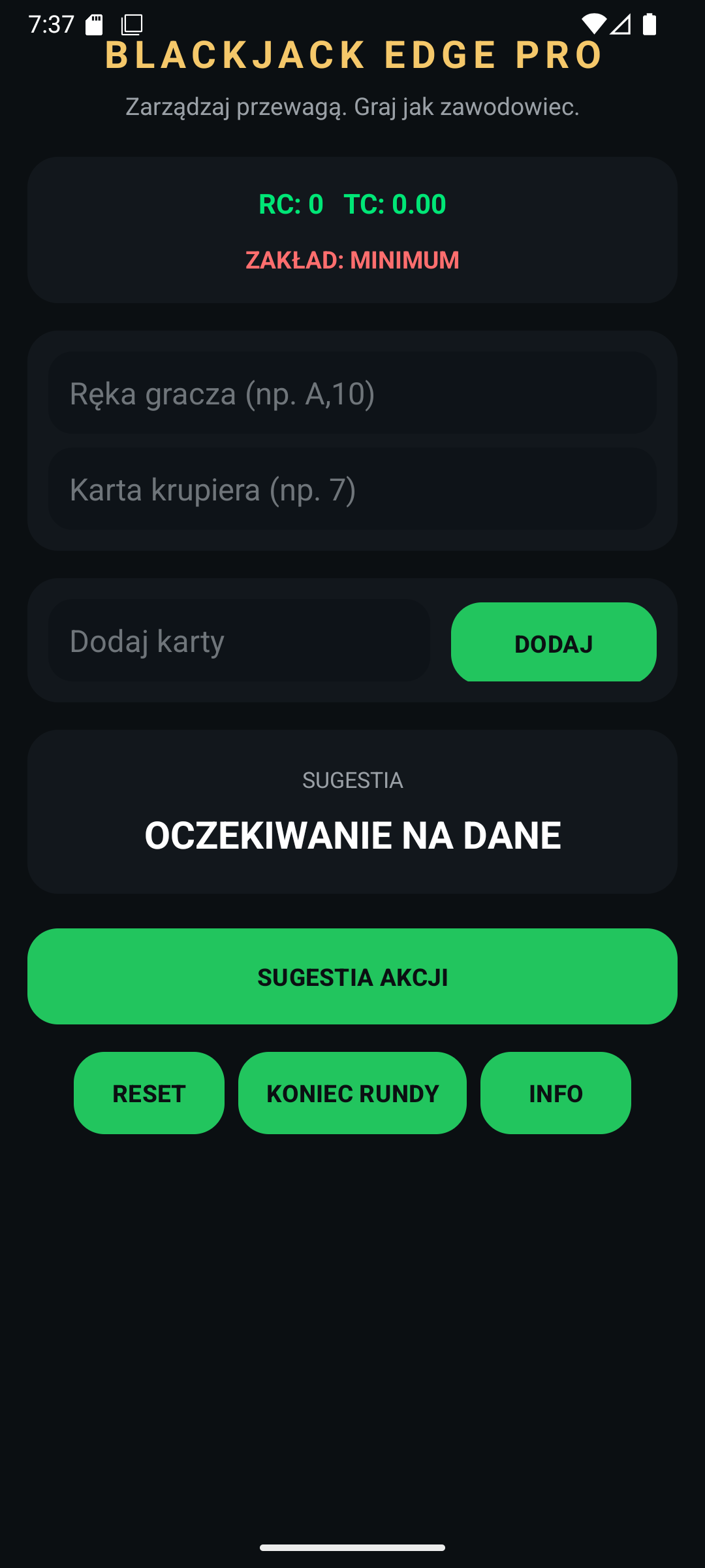 Blackjack Edge PRO – Profesjonalny licznik kart Hi-Lo + Illustrious 18 deviations