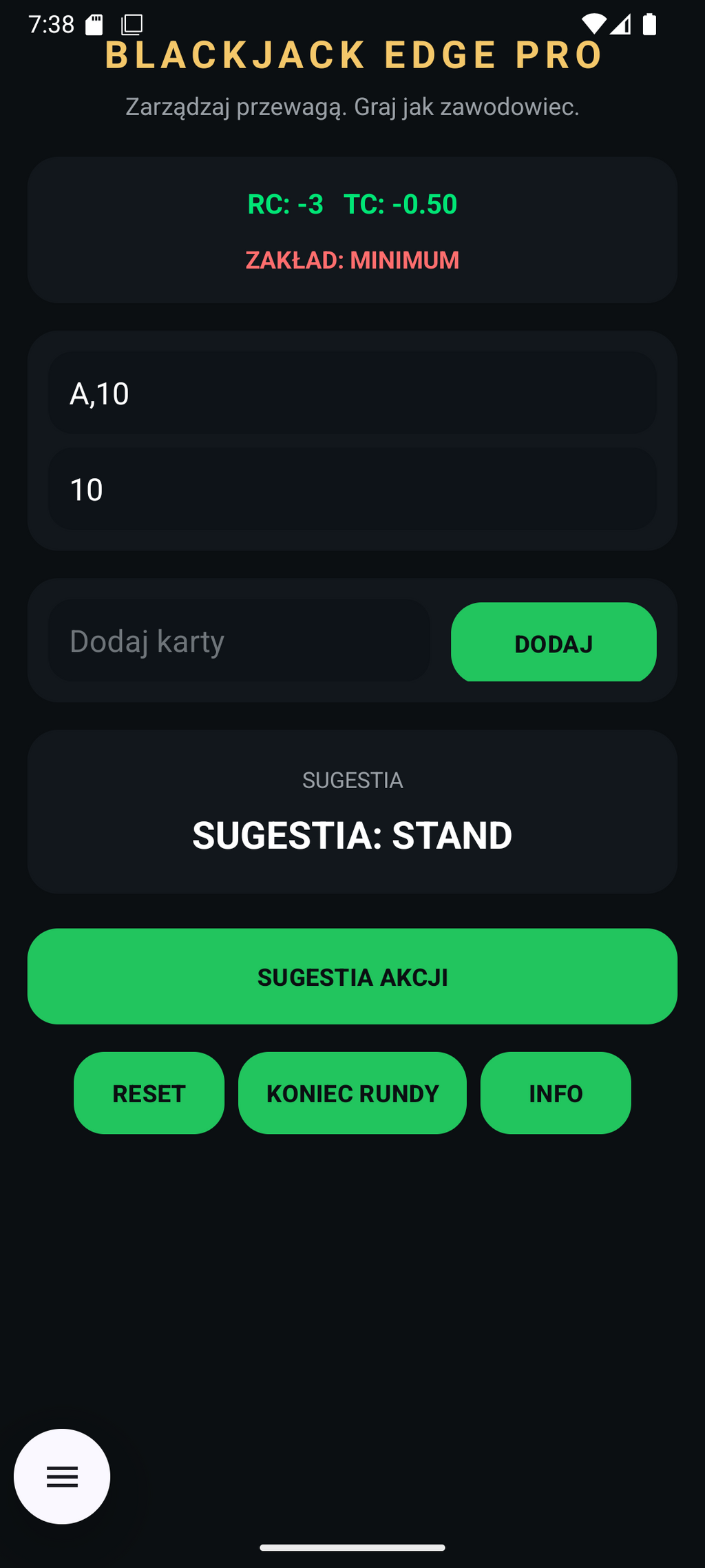 Blackjack Edge PRO – Profesjonalny licznik kart Hi-Lo + Illustrious 18 deviations